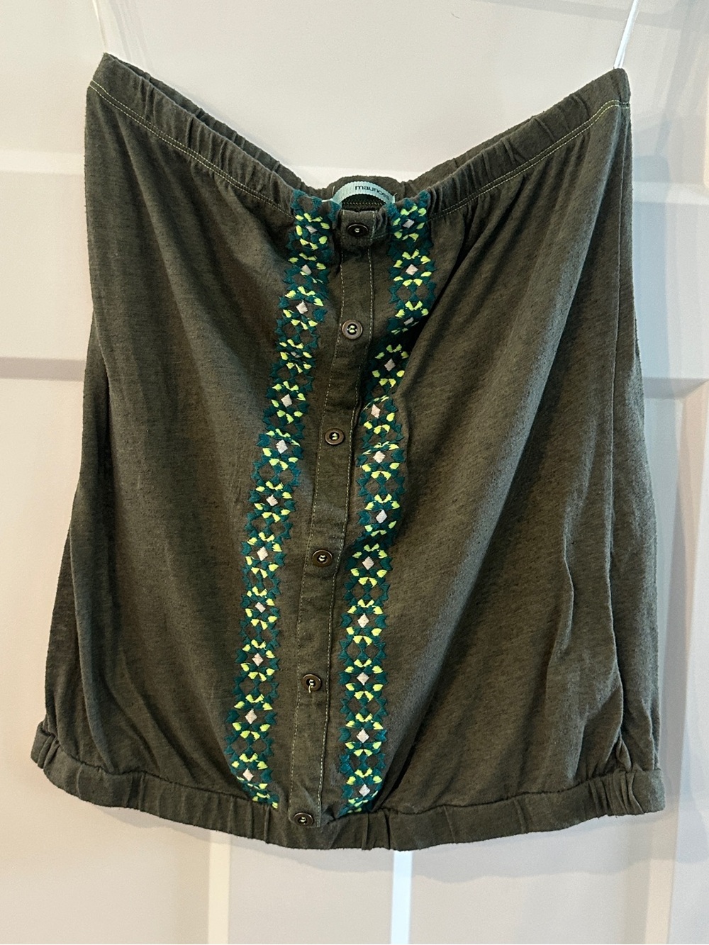 Women's Green Embroidered Button embellished tube top shirt size Large